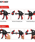 Diagram showing jaw adjustment of Bar Clamp Woodworking Set With Quick Release Converts To Spreader 6 Piece Clamp Kit
