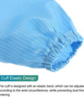 Close-up of cuff elastic design on Daily Grind Approved Anti Static Lab Coat With Conductive Weave And Easy Detach Hat For Electronics Assembly And Chemical Labs Unisex Protective Wear In Midnight Blue.