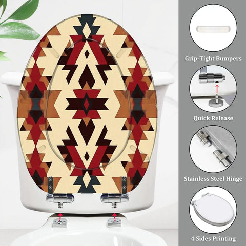 Elongated Resin Toilet Seat for Bathroom with patterned design, 14.5" x 18.5", stainless steel hinge, fits most toilets.