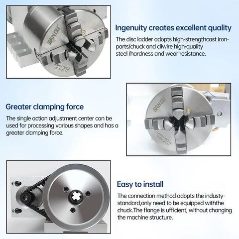 Fourth Axis Rotary Table For CNC Milling And Engraving With 100mm Four Jaw Chuck MT2 Tailstock 65mm Reduction Six To One Aluminum Base 210x168x115mm Dividing Head For Precise CNC Router