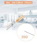 100 Pack 25 Gauge 5/8 Inch Luer Lock Needles Individually Wrapped Lab Tools shown with needle and size details.