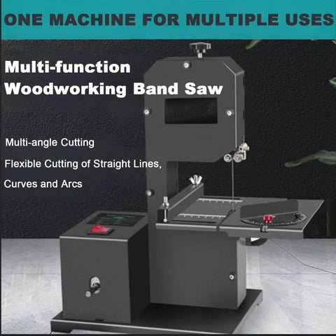 800W Vertical Bench Saw For Wood And Foam With Scroll Cutting Tilting Metal Table 70mm Cutting Height And 90mm Throat