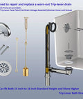Tub Drainage Linkage Assembly With Trip Lever And Strainer For Bath Tub Waste Overflow Drain Replacement Kit components