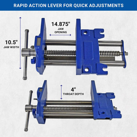 Rapid Action Woodworking Bench Vise With Quick Release Lever For Easy Adjustments, 10 Inch Jaw, Heavy Duty Cast Iron