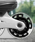 Close-up of inline skate with 8 Pack 76mm Inline Skate Wheels With Bearings For Indoor And Outdoor Replacement, High Performance 82A Polyurethane.