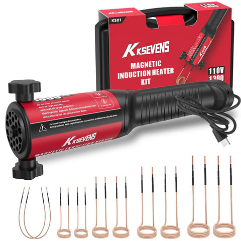Induction Heater Bolt Removal Tool Kit With 10 Coils For Rusty Screws And Bolts 1300W 110V Red Handheld Ergonomic Power Heater