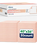 Extra Large Disposable Bed Pads 40 By 36 Inches, 30 Pack Heavy Duty Incontinence Underpads stacked with packaging visible.