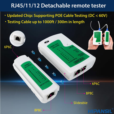 All In One Ethernet Crimp Tool Kit With Carrying Case Pass Through Crimper For Cutting Stripping And Crimping Cat5 Cat6 RJ45 RJ11 RJ12 Includes Cable Tester Wire Stripper Diagonal Pliers And 50 Cat6 Connectors Ideal For Home DIYers And IT Pros RJ45/11/12 detachable remote tester