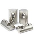 Drop In T Nut Set For Aluminum Extrusion 20 Pcs M6 Thread Spring Nuts, nickel plated carbon steel, 6mm slot, 20 series, front angle