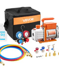AC Vacuum Pump With Gauge Set 4.5 CFM One Third HP Single Stage Rotary Vane HVAC Kit And Manifold Gauge For R134a R22 R410a R1234YF R32 With Carry Bag For Auto Air Conditioning DIY Friendly, pump kit with hoses and oil