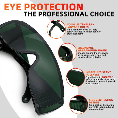 Industrial Grade Shade 5 Welding Goggles Built Different For Serious Eye Protection And Anti Fog Side Vents Ideal For Plasma Cutting And Soldering Tasks with non-slip temples and wraparound frame.