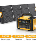 Top Shelf Solar Generator Bundle 200 Watt Panel Hooked Up To 1000 Watt Power Station with 1024Wh battery and ports.