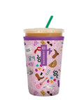 Premium Neoprene Iced Coffee Sleeve keeps your daily grind crisp and chill, featuring colorful stickers, for 22-28 oz cups.
