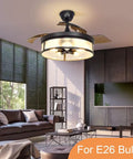 Industrial 42 Inch Ceiling Fan With Light And Retractable Blades, Vintage Acrylic Chandelier Style Ceiling Fan Light Fixture