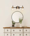 Dope Three Light Vanity Fixture For Bathroom With Oil Rubbed Bronze Finish, Antique Gold Sockets above round mirror and dresser