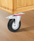 Heavy Duty Caster Wheels 4 Pack With 360 Degree Swivel And Foot Brake Lock Smooth Rolling Workhorse Furniture Wheels For Workbenches And Carts Easy Maneuverability Secure Locking On Any Surface shown attached to wooden furniture on hardwood floor.