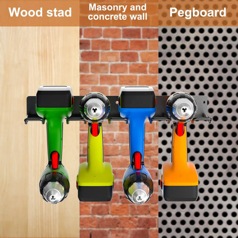 Heavy Duty Carbon Steel Power Tool Organizer 2-Piece Wall Mounted Racks With 8 Slots For Drills And Hand Tools on various surfaces