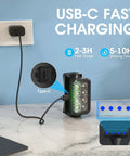 Rechargeable Headlamp Flashlight Two Pack 8 LED 2500 Lumen Ultra Light shown charging via USB-C on marble surface