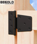 Heavy Duty Gate Hinges Black Iron T Strap Hinges for Barn Doors and Fences 2 Pack with Extra Long Screws installed on wooden gate