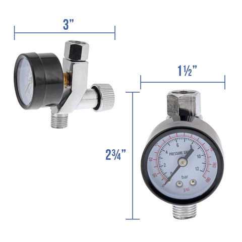 Air Adjusting Valve Regulator With Gauge For Spray Guns And Pneumatic Tools One Quarter Inch NPT with PSI measurements