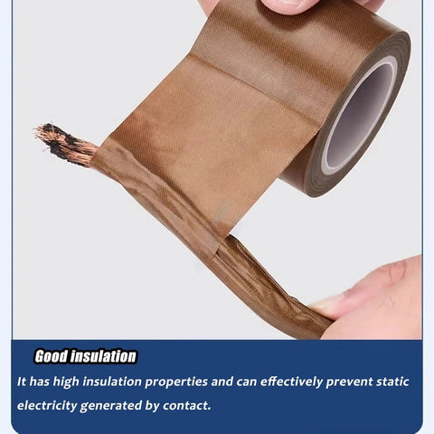 Brown roll of PTFE Teflon High Temperature Tape For Heat Sealers With Nonstick Adhesive being unrolled, illustrating good insulation.