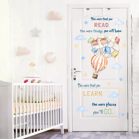 Reading Nook Wall Decals Set With Hot Air Balloon And Cloud Stars For Nursery And Kids Room Library Corner Classroom Decor Playroom