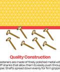 Top Shelf Brass Plated Fasteners 1-1/2 Inches Size 6 Bulk Pack Of 100 Heavy Duty Binding Pins showing polished metal fasteners with stiff shanks.
