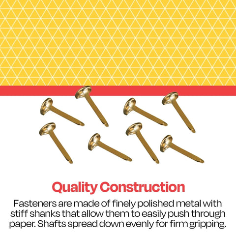 Top Shelf Brass Plated Fasteners 1-1/2 Inches Size 6 Bulk Pack Of 100 Heavy Duty Binding Pins showing polished metal fasteners with stiff shanks.