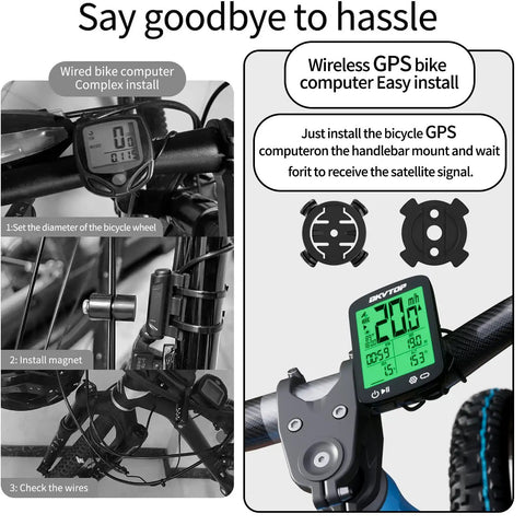 GPS Bike Computer With Wireless Data Sync And Green Auto Backlight 2.4 Inch LCD Screen Speedometer Odometer IPX7 Mounted