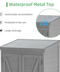 Outdoor Cedar Wood Storage Shed With Metal Top Built To Last tool cabinet showing waterproof metal top for backyard weather resistance.
