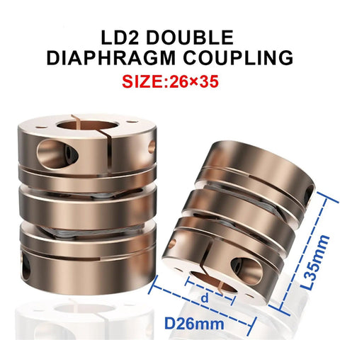 Badass High Precision Aluminum Flexible Shaft Coupler featuring D26L35 size for 4-14mm shafts with double disc layout.