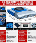 No Sweat Heavy Duty Electric Machinery Dolly With Wireless Remote Control for 20-ton moving with 360-degree turntable, blue design.
