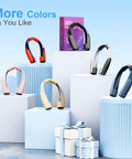 Multiple Portable Neck Fan With 6 Speeds And 8000mAh Battery in assorted colors displayed on boxes.