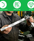 Penitue Manual Wire Bending Tool For Desktop being held by a user, showcasing the sturdy ferroalloy steel design in a workshop.