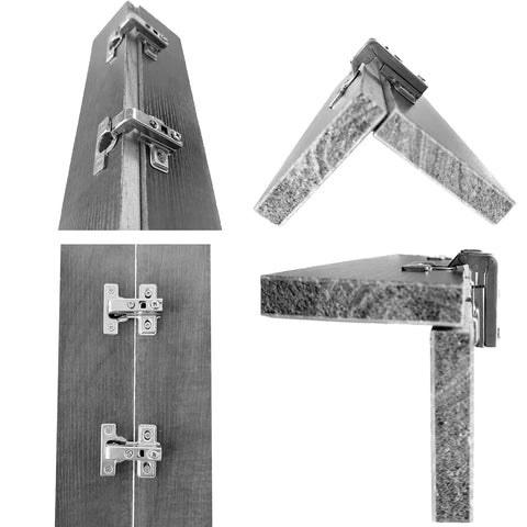Slick Nickel Steel Hinges Engineered For Tight Squeeze Cabinets And Cupboards Featuring Solid Ninety Degree Short Arm Mechanism shown near corner.