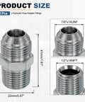 Heavy Duty Hydraulic Hose Adapter Fittings 7/8 x 14 UNF JIC 37° Flare Male To 1/2 x 14 NPT Male, Carbon Steel Straight Connector Dash Size 10, 2 Pack For High Pressure Systems, 22mm