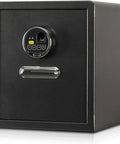 Front view of Electronic Lock Safe For Documents And Valuables Heavy Duty Strong Box With Wall Floor Or Shelf Mount Black Exterior Finish