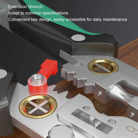 Close-up of Licavey 23 In 1 Multifunctional Wire Stripper Pliers showing extension wrench and design details for electrical work.