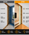 Before and after comparison of Solid Open Cell Injection Foam Insulation Kit Delivers One Hundred Cubic Feet Coverage, showcasing improved insulation.