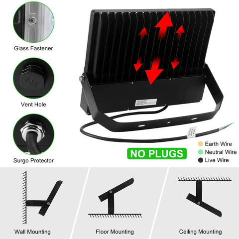 Back view showing ventilation and mounting options of Led Stadium Flood Light Outdoor 36000 Lumen 1500W Equivalent Ultra Bright 5000K Daylight IP65 Waterproof Arena Lighting For Sports Fields And Courts 100-277V Energy Saving Commercial Lighting.