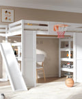 No Fuss Full Size Wooden Loft Bed With Built In Desk And Clever Storage Stairs, Equipped With A Smooth Slide And Basketball Hoop For Top Tier Kid Vibes, Slick White Frame That Delivers Serious Space Saving Flex with storage and slide.