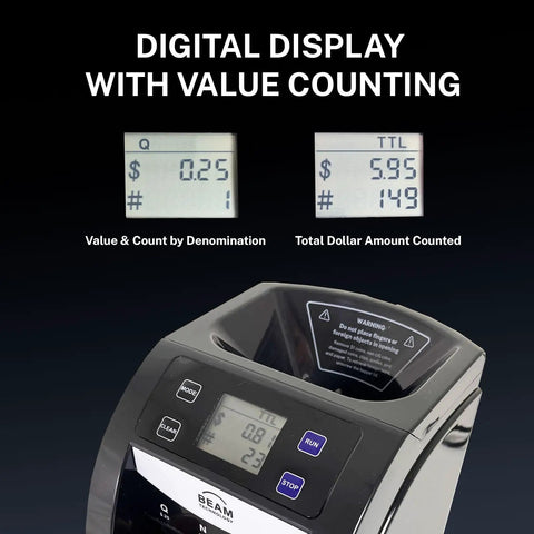 Automatic Coin Sorter With Digital Display Electric Coin Counter Anti Jam Sorting Device showing digital value and total dollar count.