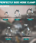 20 Piece Heavy Duty Stainless Steel Hose Clamp Set For Plumbing Automotive Fuel Lines And Mechanical Use Adjustable Worm Gear Clamps 6mm To 51mm Size Range Durable Rustproof Corrosion Resistant with size labels