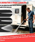 Man using Beefy 12V Wash Down Pump Kit With 7.5 GPM And 80 PSI For Boats RVs And Campers, spray gun showing water flow