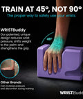 High Density Yoga Blocks Pair Ergonomic Wrist Support Hand Shaped Non Slip Surface shown at 45-degree angle with a hand.