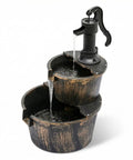 27 Inch Tall Outdoor Barrel Water Fountain With Two Tier Cascading Waterfall And Electric Recirculating Pump Bronze Garden Decor