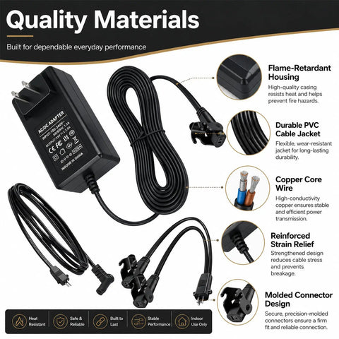 29V 24V 2A Universal Recliner Power Supply Plug In Adapter For Electric Chair with black PVC cable and molded connectors.