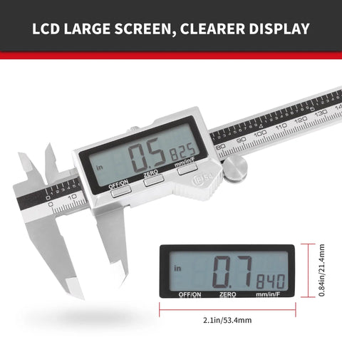 8 Inch Digital Caliper In Stainless Steel IP54 With Inch Millimeter Fraction Conversion And Large LCD Screen display