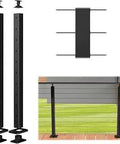 2 Pack Level Drilled Aluminum Cable Railing Posts 36 Inch Height 2 By 2 Inch Size Adjustable Top Mount Assembled Pre Drilled Level Holes For Horizontal Runs Black Finish Deck Ready For Wood Or Concrete Decks End Or Mid Post PD01 BHAS shown with installation examples.
