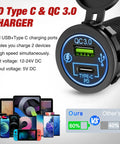 Hella Fast Pd Type C And Qc 3.0 Usb Outlet Panel With Cigarette Lighter Socket For 12V To 24V Atvs Trucks Rv Boats And Marine Rigs Rock Solid Dash Mount showing dual charging ports.